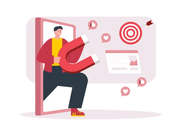 Man with customer attraction target Illustration