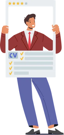 Human Resource Management And Hiring Business Concept Candidate Job Seeker Male Character With Huge Cv Job Interview Recruitment Agency Service Unemployment Cartoon People Vector Illustration Illustration