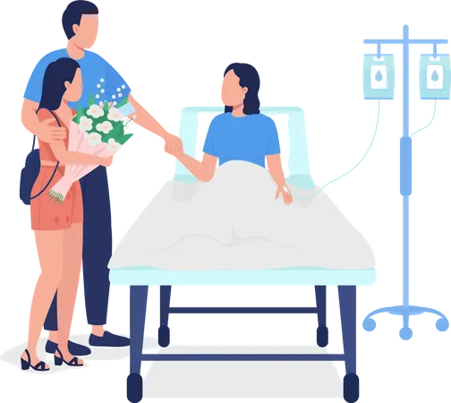 Man with daughter visiting wife in hospital Illustration