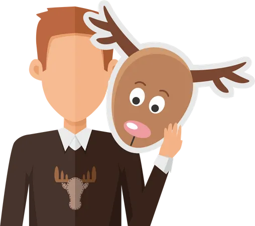 Man with Deer Mask  Illustration