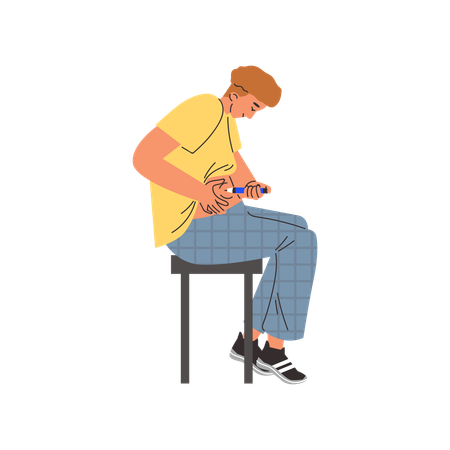 Man with diabetes and insulin dependence injects insulin  Illustration
