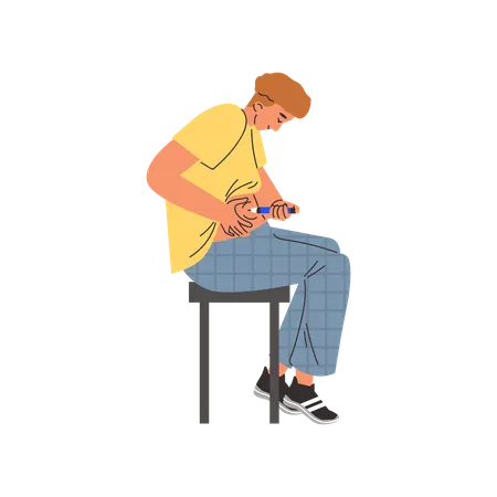 Man with diabetes and insulin dependence injects insulin  Illustration