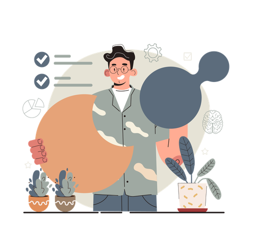 Man with difficult task with familiar actions  Illustration