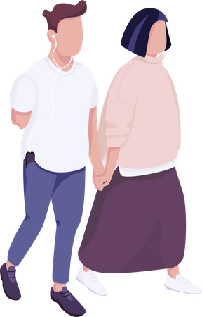 Man with disability and woman walking together Illustration