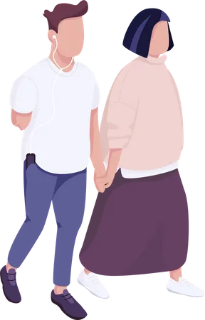 Man with disability and woman walking together  Illustration