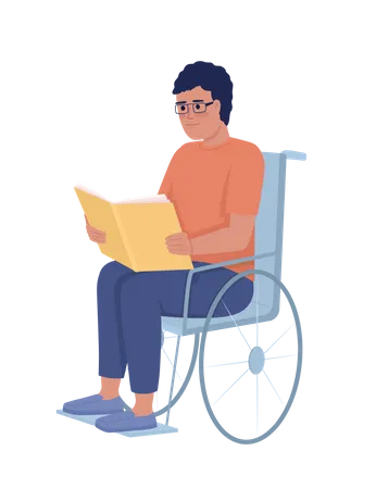 Man with disability reading book  Illustration