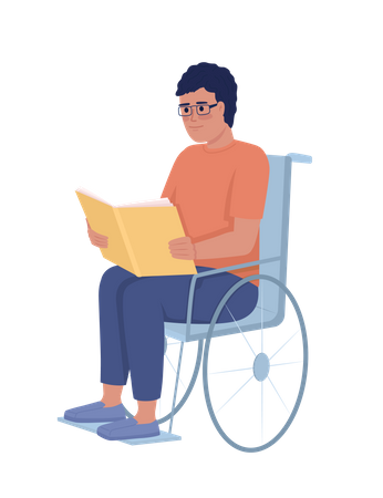 Man with disability reading book  Illustration