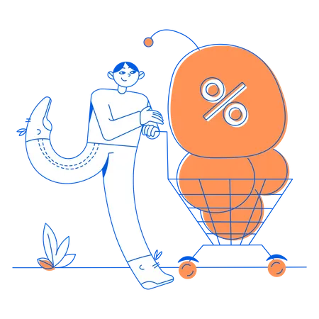 Man with discount cart  Illustration