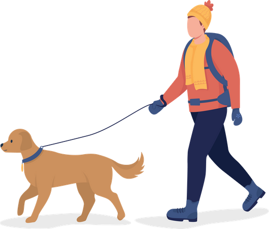 Man with dog in winter Illustration