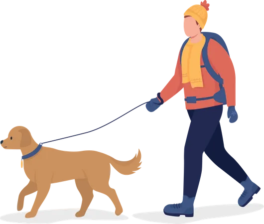 Man with dog in winter  Illustration