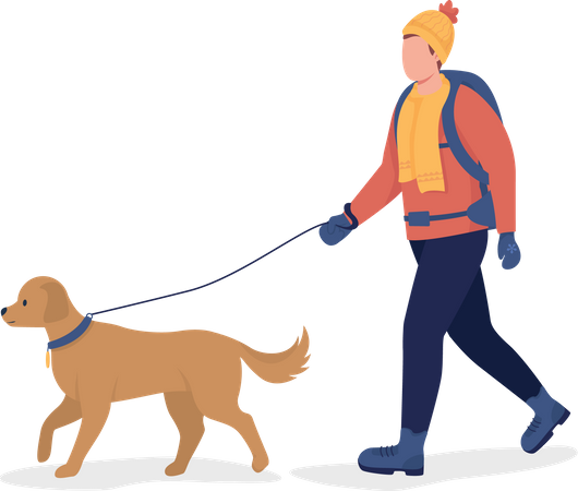 Man with dog in winter  Illustration