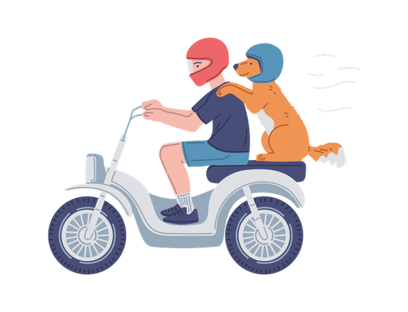 Man with dog riding scooter  Illustration