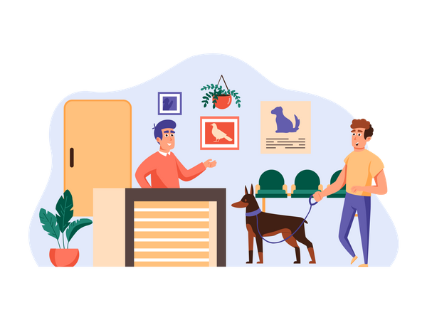 Man with dog visits vet  Illustration