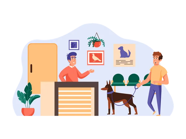 Man with dog visits vet  Illustration