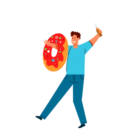 Man Bring Their Favourite Food Flat Vector Character Illustration
