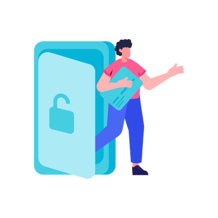 Man with E-wallet Security  Illustration