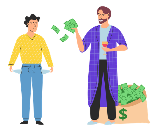 Man with empty pockets and successful millionaire  Illustration