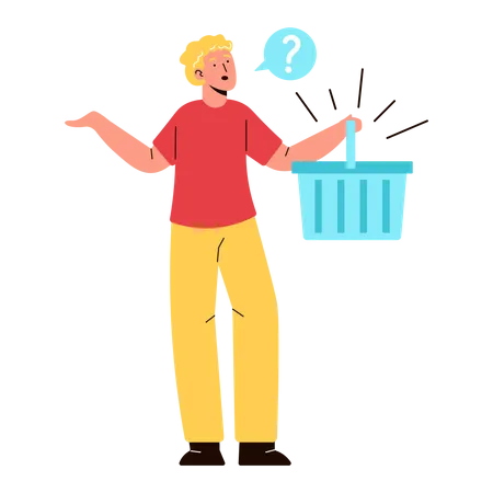 Man with empty shopping basket  Illustration