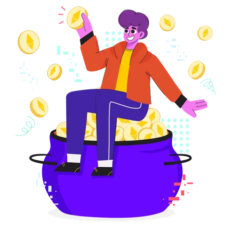 Man with Ethereum coins  Illustration