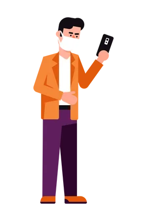 Man with face mask talking on phone Illustration