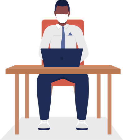 Man with facemask working in office Illustration