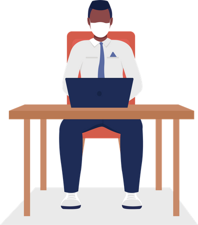 Man with facemask working in office  Illustration