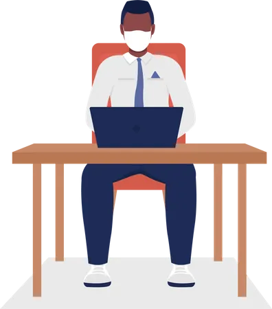 Man with facemask working in office  Illustration