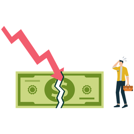 Man with falling money arrow  Illustration