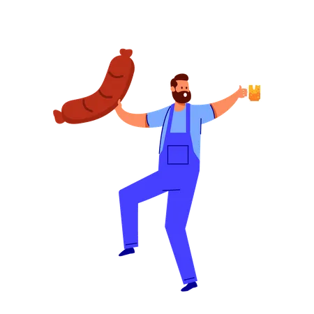 Man Bring Their Favourite Food Flat Vector Character イラスト