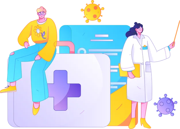 Man with female doctor showing corona report  Illustration