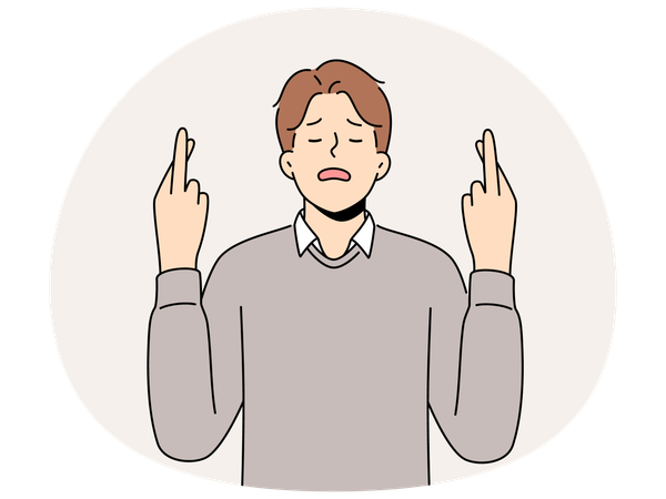 幸運を祈って指を交差する男性  イラスト