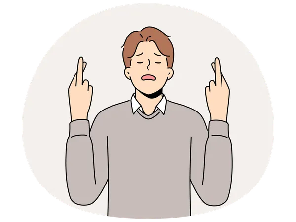 幸運を祈って指を交差する男性  イラスト
