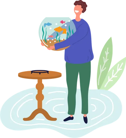 Man With Fish Bowl Illustration