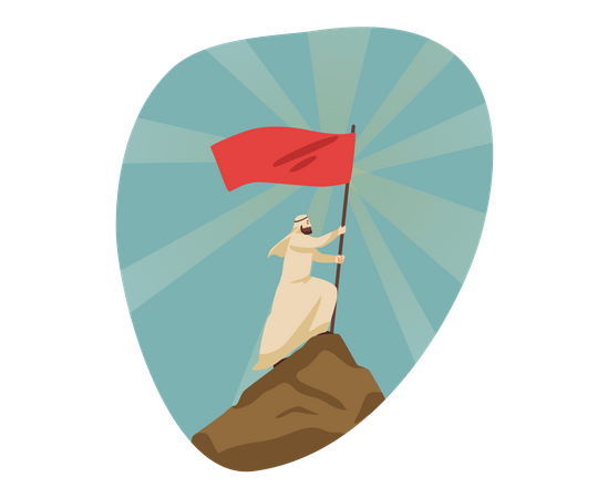 Man with flag top on montain  Illustration