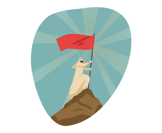 Man with flag top on montain  Illustration