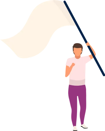 Man With Flying Flag Semi Flat Color Vector Character Posing Figure Full Body Person On White Public Demonstration Isolated Modern Cartoon Style Illustration For Graphic Design And Animation Illustration