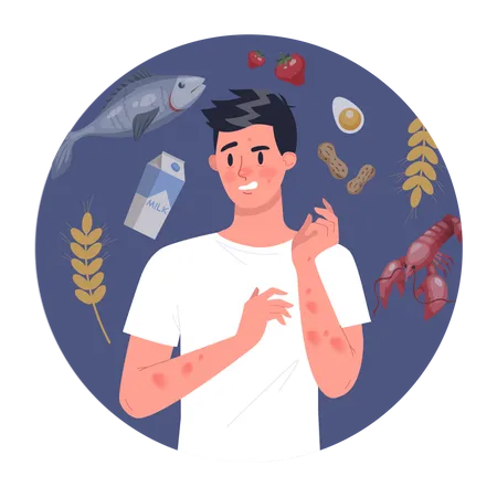 Man with food allergy  Illustration