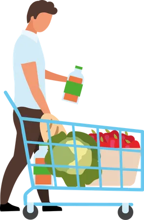Man with full shopping cart Illustration
