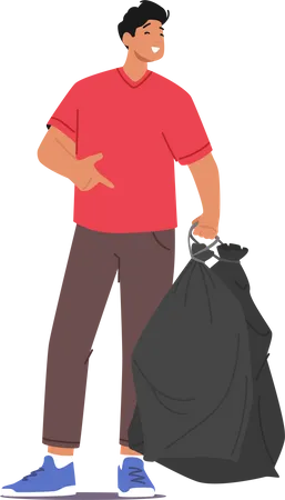 Man with garbage bag  Illustration