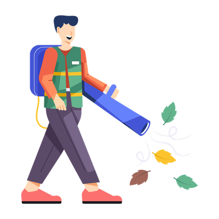 Man with Garden Blower  Illustration