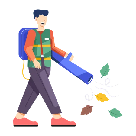 Man with Garden Blower  Illustration