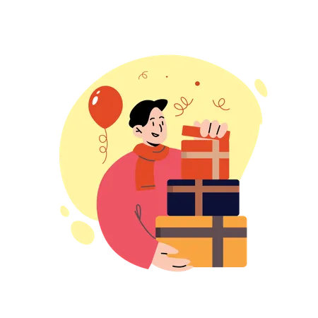 Man with Gift  Illustration