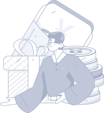 Man with gift and cash  Illustration