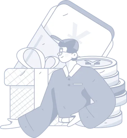 Man with gift and cash  Illustration