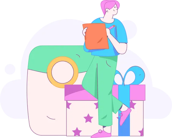 Man with gift angpow  Illustration