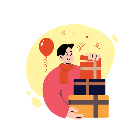 Man with Gift Illustration