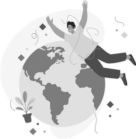 Man with Globe Communication  Illustration