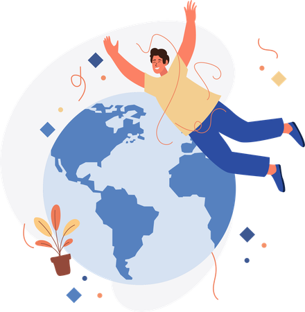 Man with Globe Communication  Illustration
