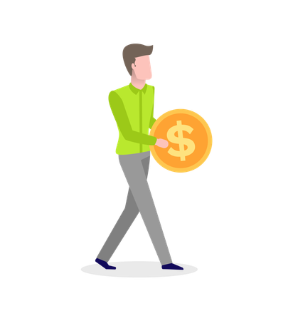 Man with Golden Coin in Hands  Illustration