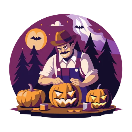 Man with Halloween Carving  Illustration